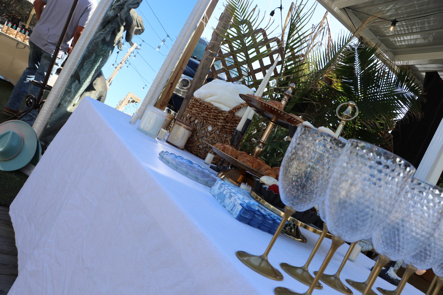 Glassware set out on a dressed table at LUMA