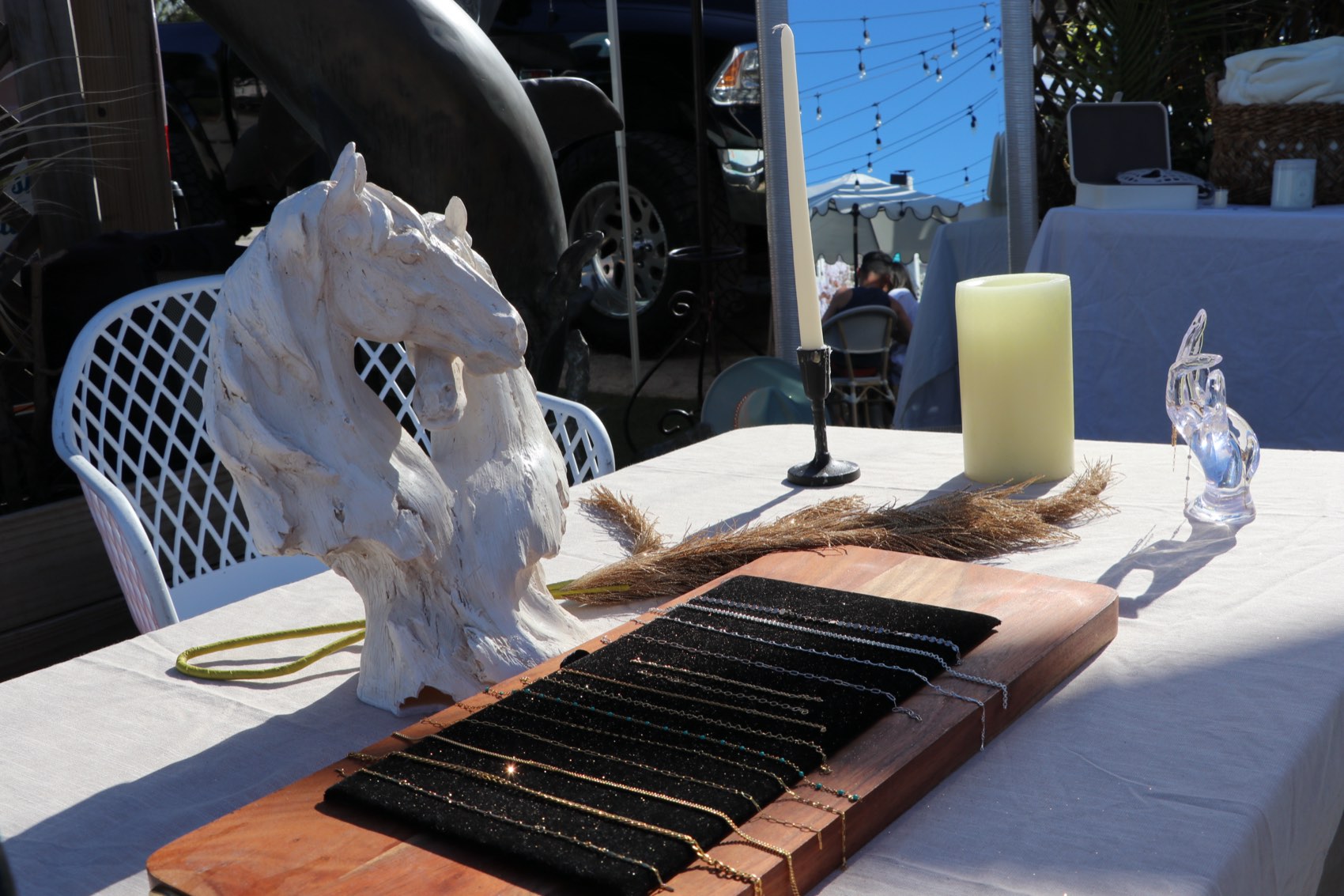 A pop-up vendor's table at LUMA